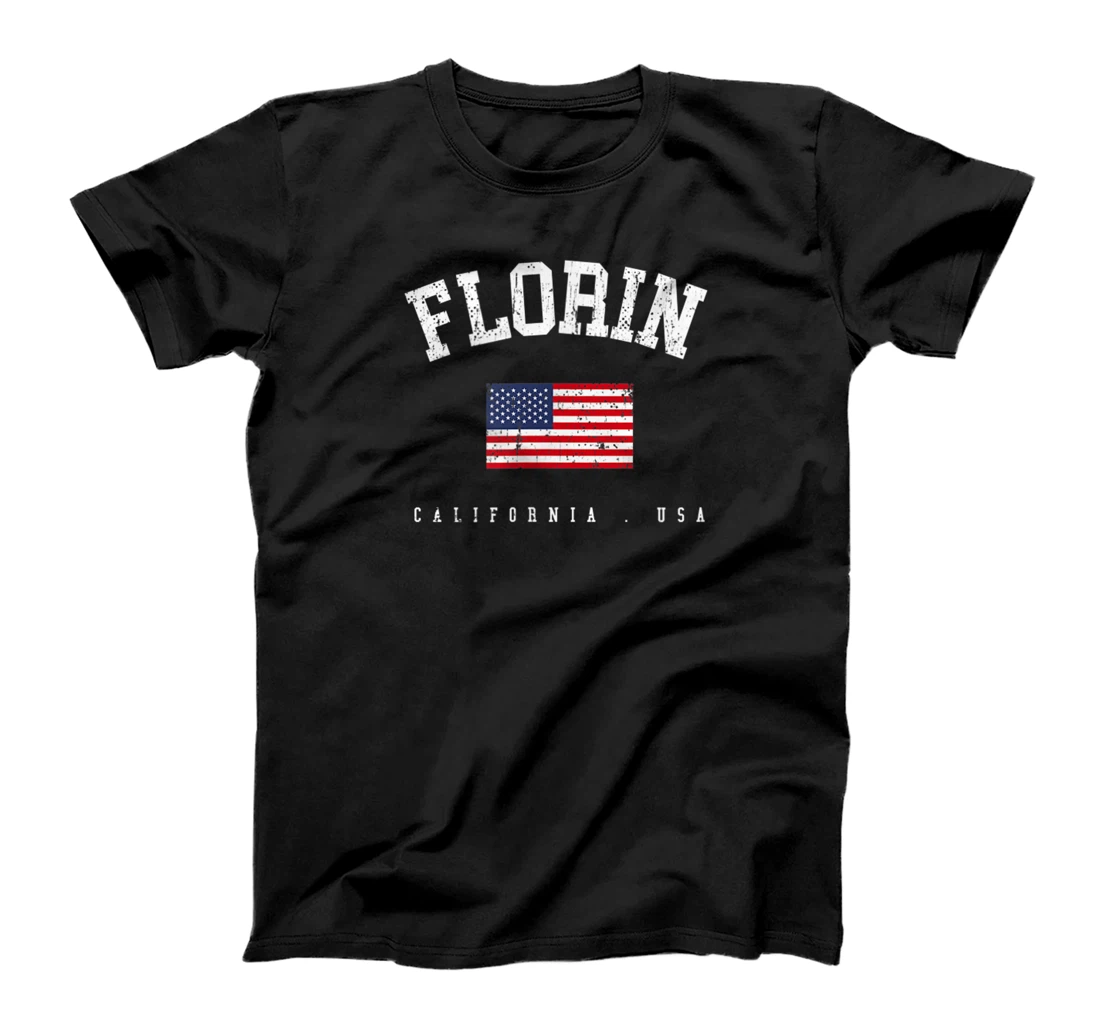 Personalized Florin CA Retro American Flag USA City Name T-Shirt, Women T-Shirt
