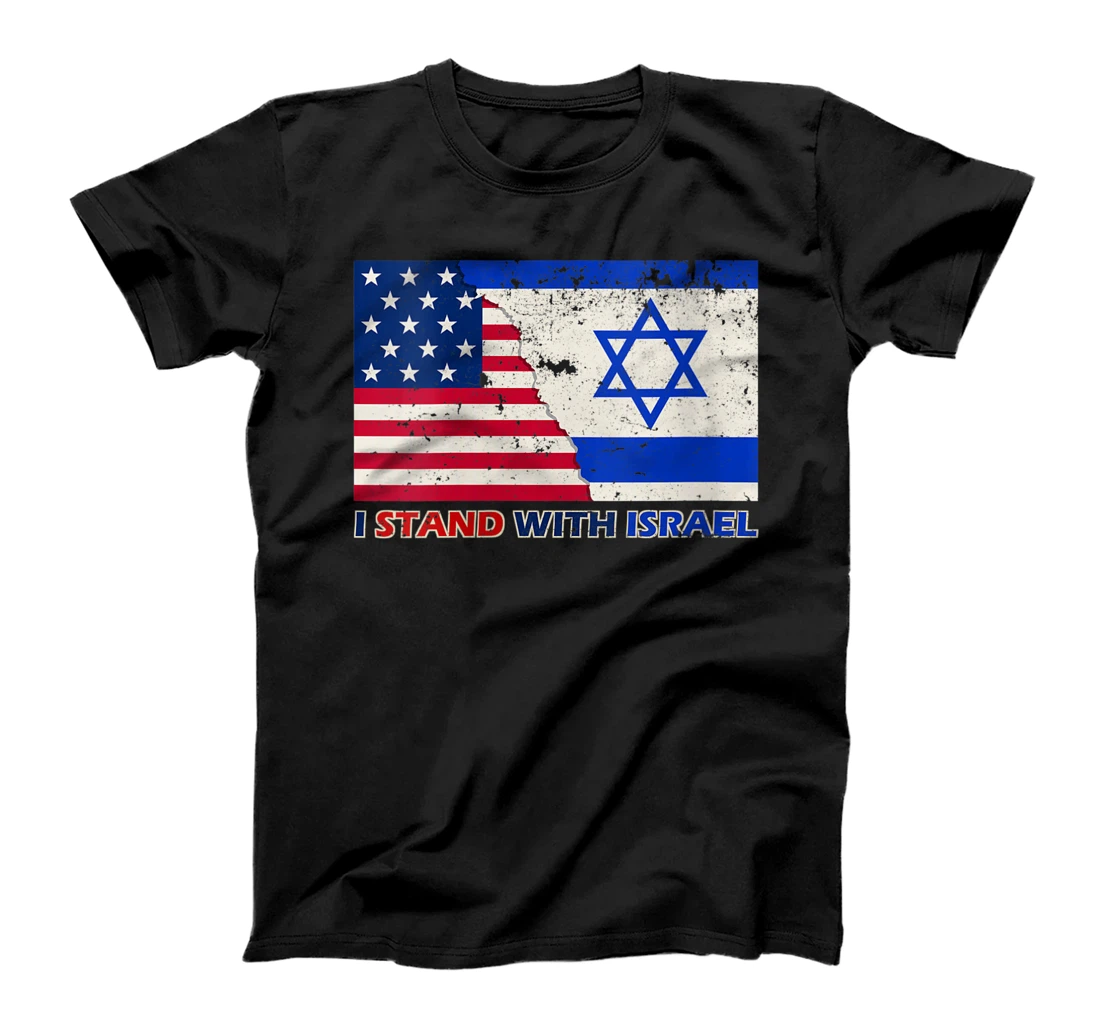 Personalized Womens Pro Israel Supporter I Stand With Israel Patriotic USA Flag V-Neck T-Shirt, Women T-Shirt