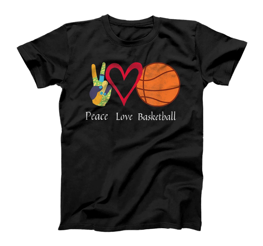 Personalized Funny Peace Love Basketball Sports Lover Ball Design T-Shirt, Women T-Shirt