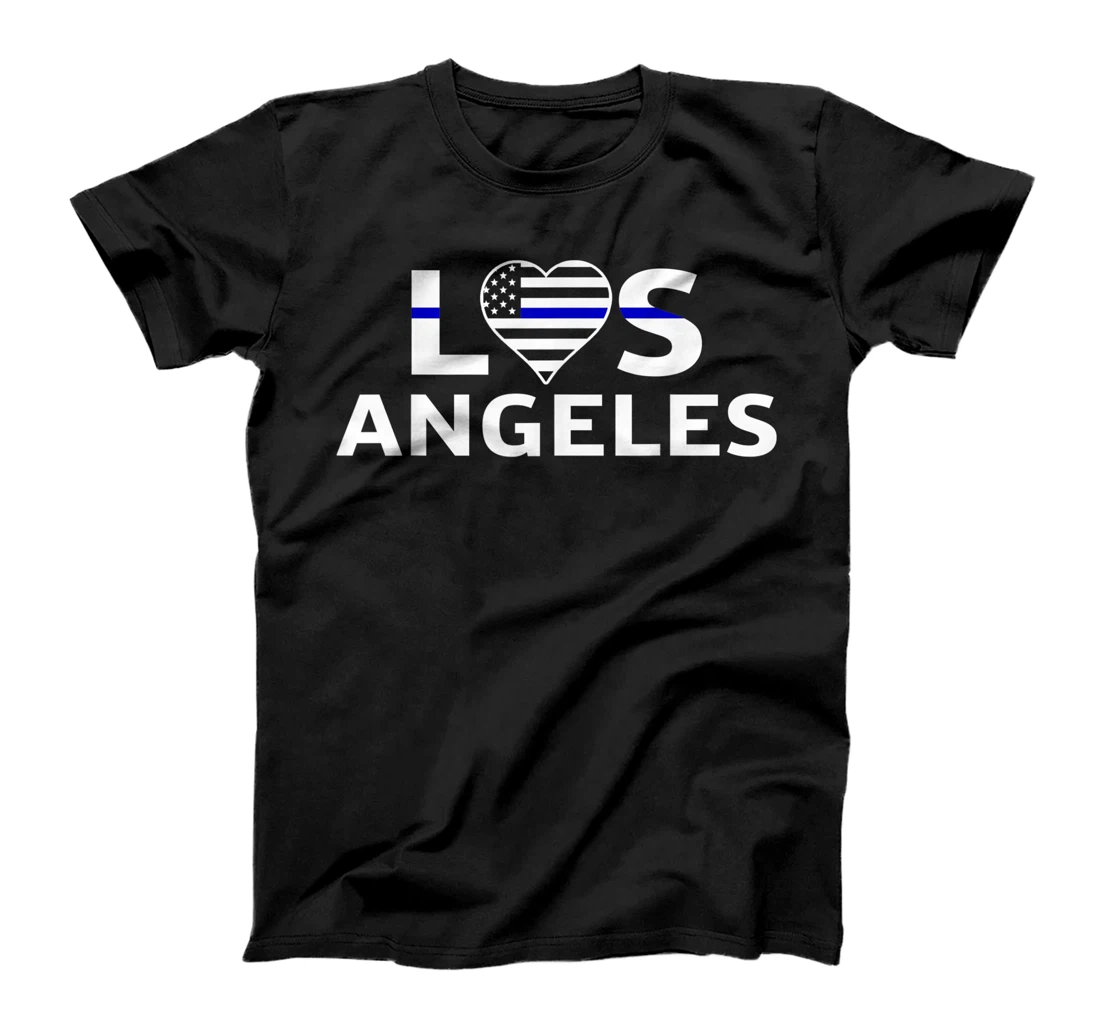 Personalized Los Angeles Policeman Thin Blue Line Love Heart Flag Support T-Shirt, Kid T-Shirt and Women T-Shirt