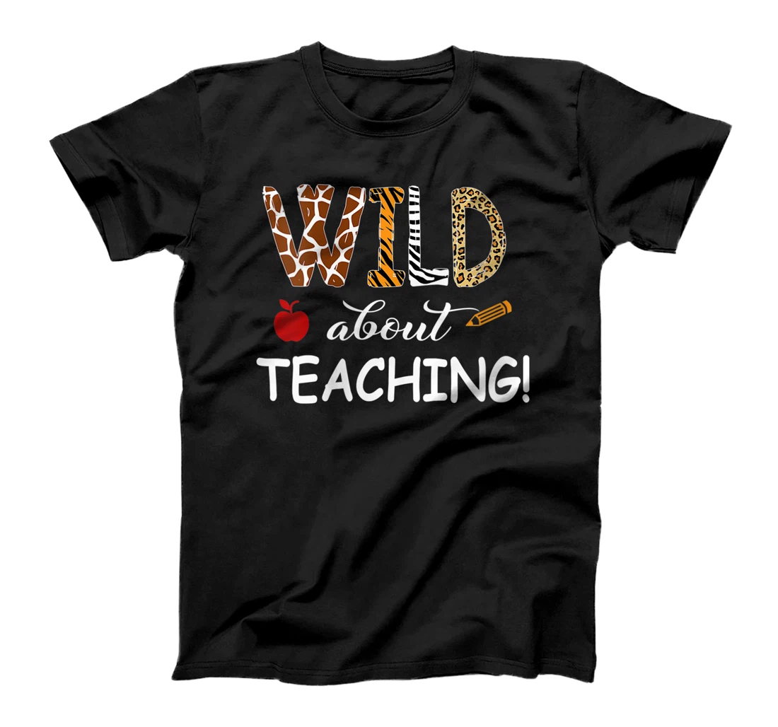 Womens Wild About Teaching Zebra Leopard Print School Teacher V-Neck T-Shirt, Women T-Shirt