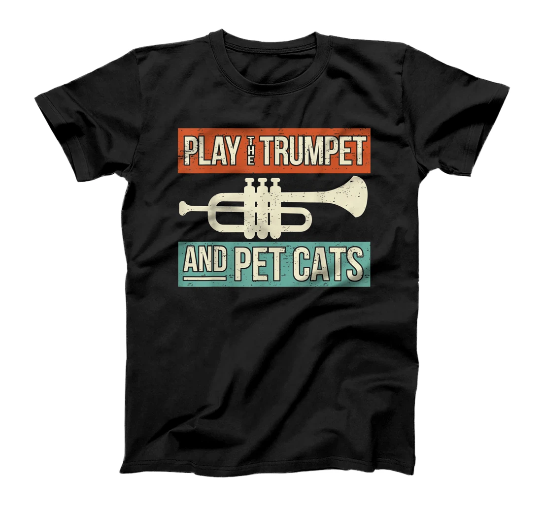 Vintage Trumpet Player Design Cat Lover Trumpeter I Pet Cats T-Shirt, Kid T-Shirt and Women T-Shirt