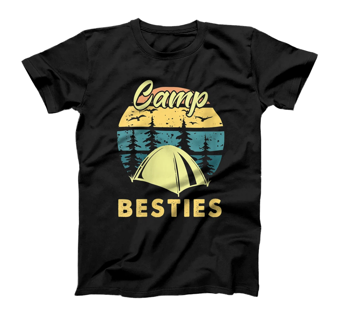 Womens Camp Besties Camping Lovers Friendship Best Friend Camper V-Neck T-Shirt, Women T-Shirt