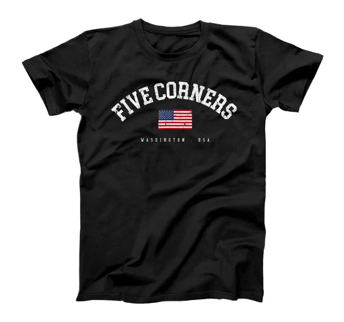 Personalized Five Corners WA Retro American Flag USA City Name T-Shirt, Women T-Shirt