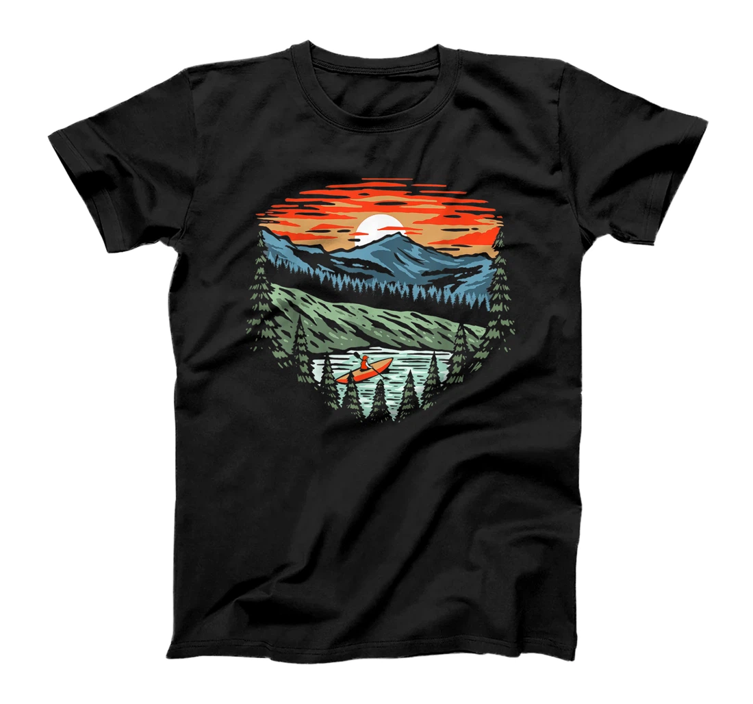 Personalized Kayaker Trees & Mountains Paddling Kayak Vintage Paddling T-Shirt, Kid T-Shirt and Women T-Shirt
