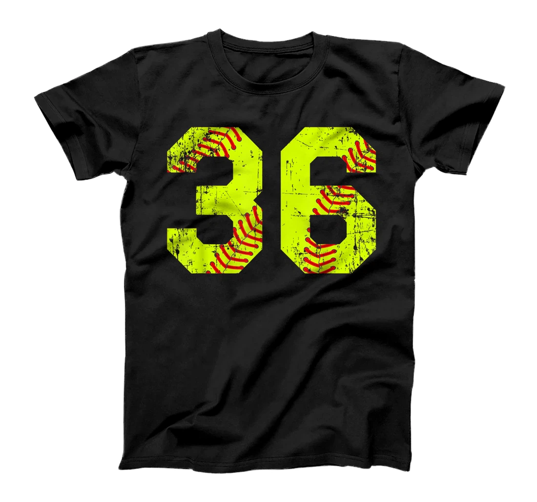 Personalized Vintage Softball 36 Jersey Number T-Shirt, Kid T-Shirt and Women T-Shirt