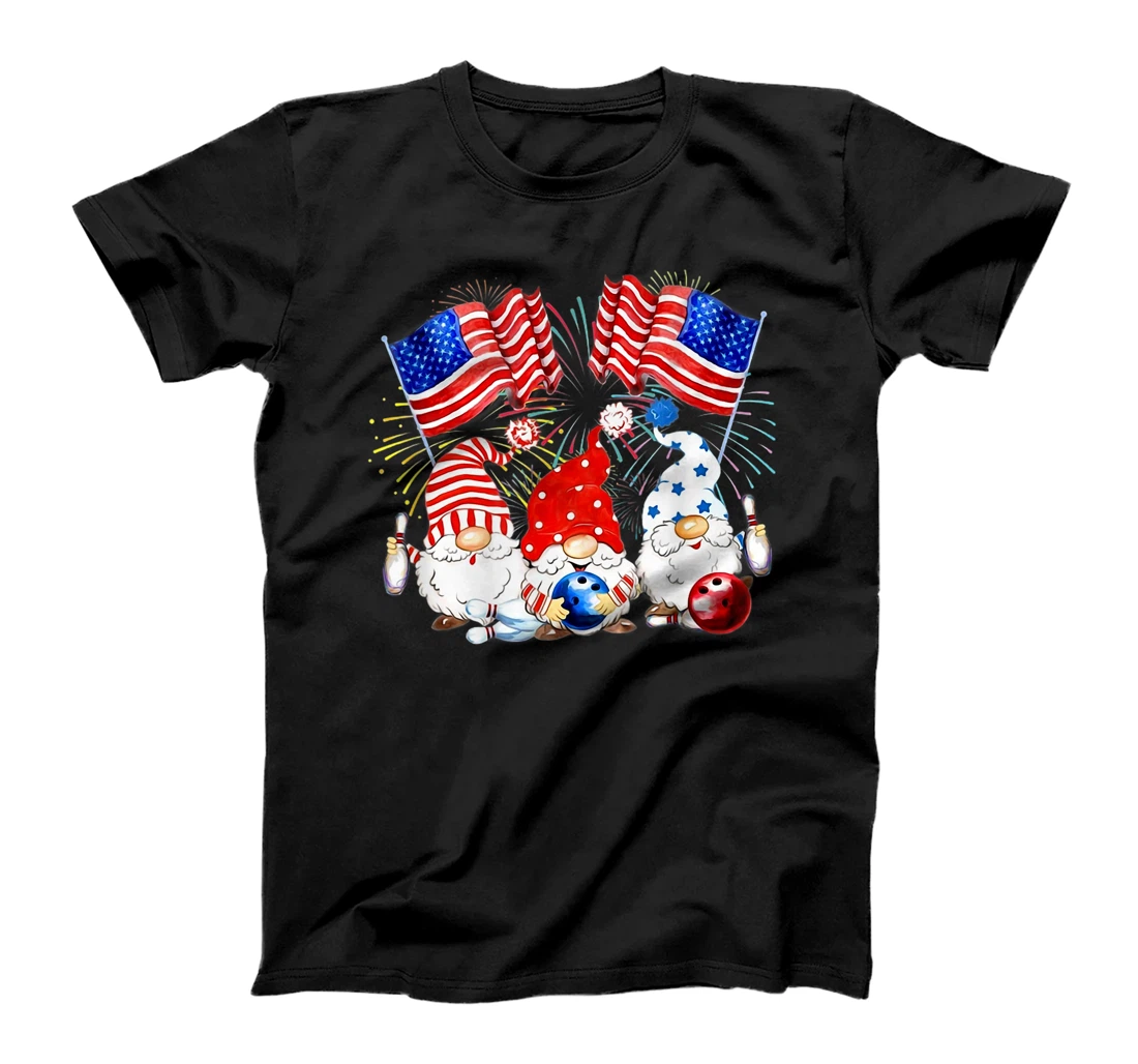 America Gnomes Bowling Fireworks American Flag 4th Of July T-Shirt, Women T-Shirt