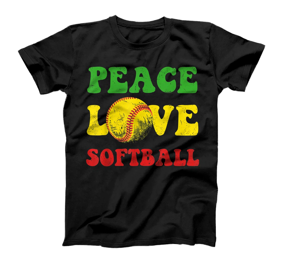 American Game Hippie Softball Player Peace Love Softball T-Shirt, Kid T-Shirt and Women T-Shirt