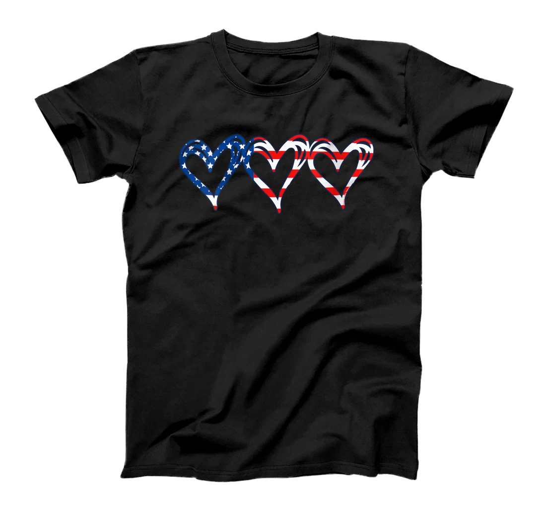 Personalized Womens USA Flag Patriotic American Hearts Armed Forces 4th of July V-Neck T-Shirt, Women T-Shirt