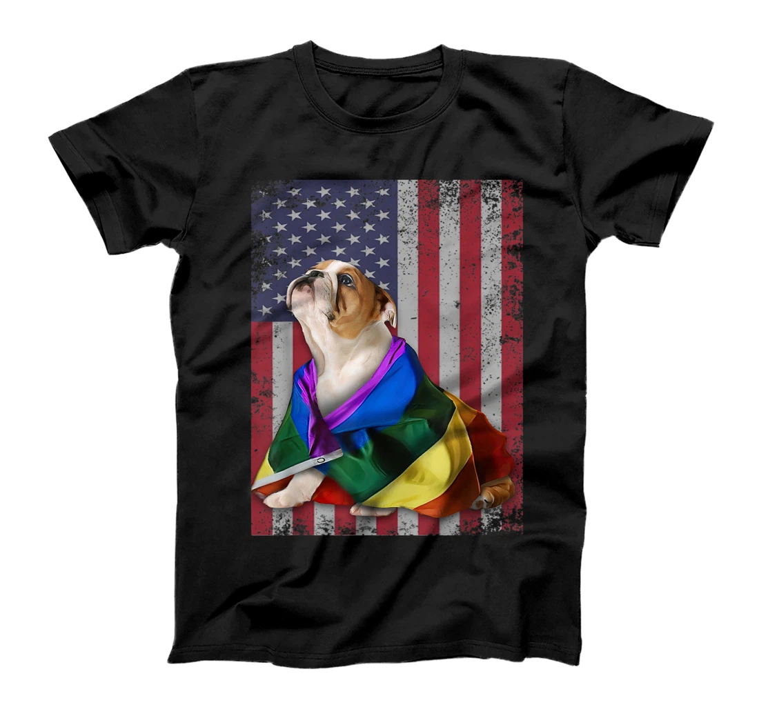 English Bulldog Pride American Flag, LGBT flag T-Shirt, Women T-Shirt