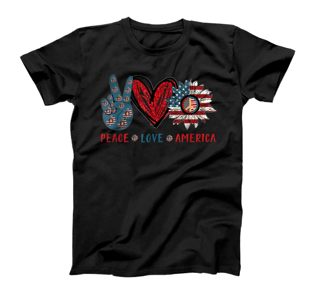 Peace Love America Sunflower 4th of July red white & blue T-Shirt, Kid T-Shirt and Women T-Shirt