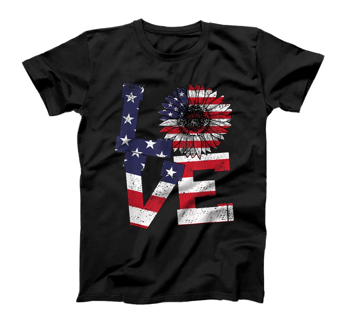 American Flag Sunflower America Patriotic 4th July Holiday T-Shirt, Kid T-Shirt and Women T-Shirt