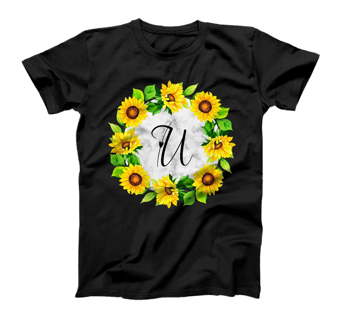 Sunflower Letter U Initial Flower Style Design T-Shirt, Women T-Shirt