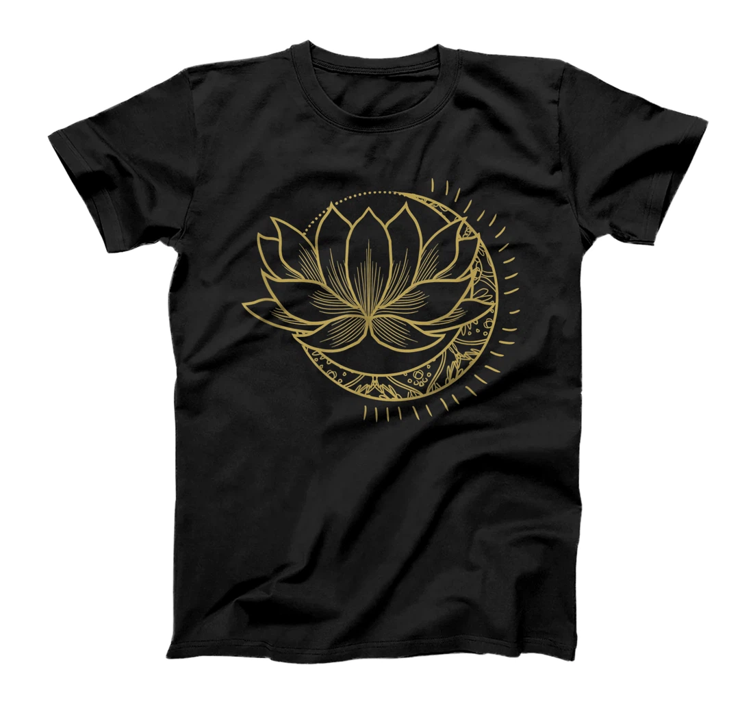 Personalized Minimal Crescent Moon Lotus Flower Space Yoga Meditation Art T-Shirt, Kid T-Shirt and Women T-Shirt