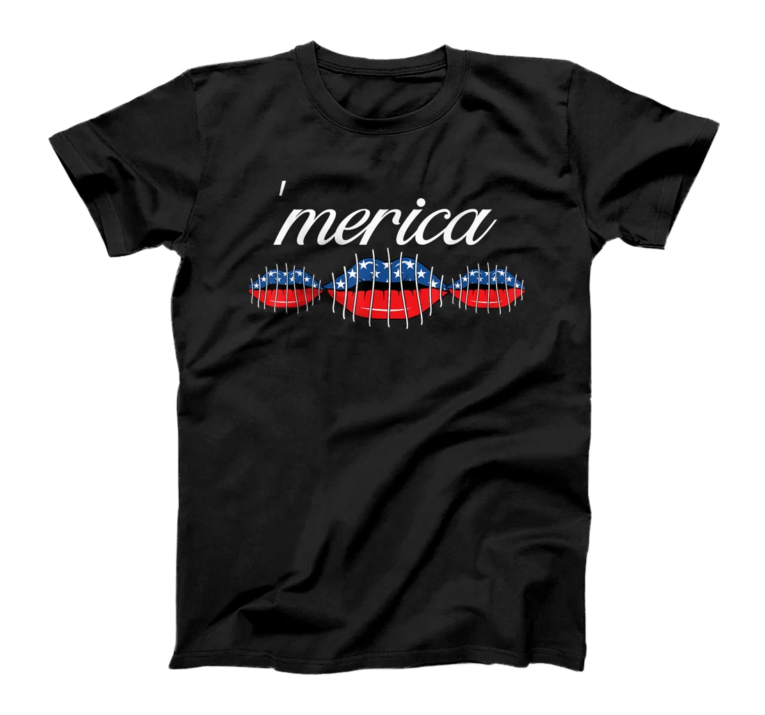Personalized American Flag 4th of July Men Women Merica USA Censored Lips T-Shirt, Women T-Shirt