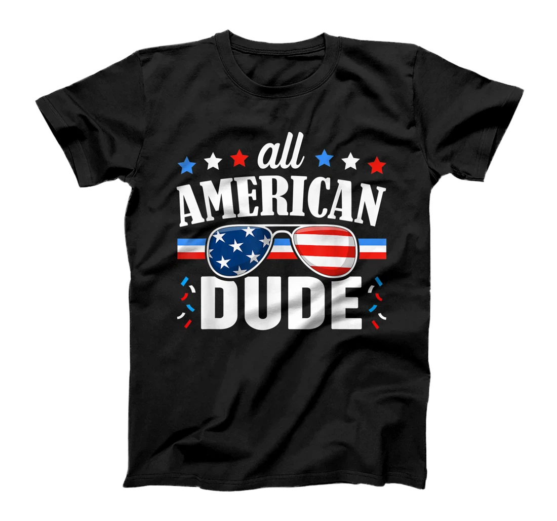 Personalized All American Dude 4th of July Patriotic USA Flag Sunglasses T-Shirt, Kid T-Shirt