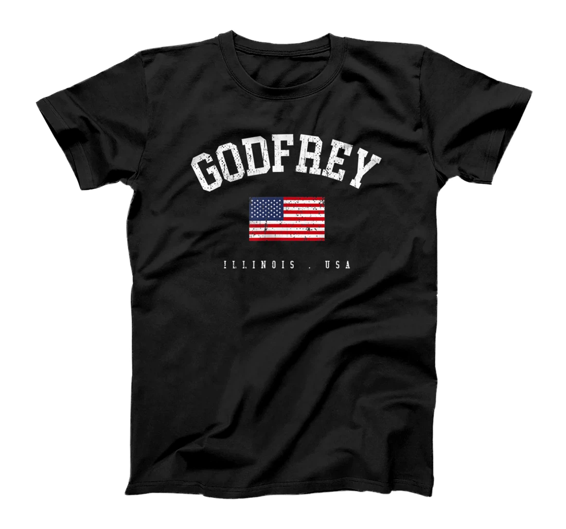 Godfrey IL Retro American Flag USA City Name T-Shirt, Women T-Shirt