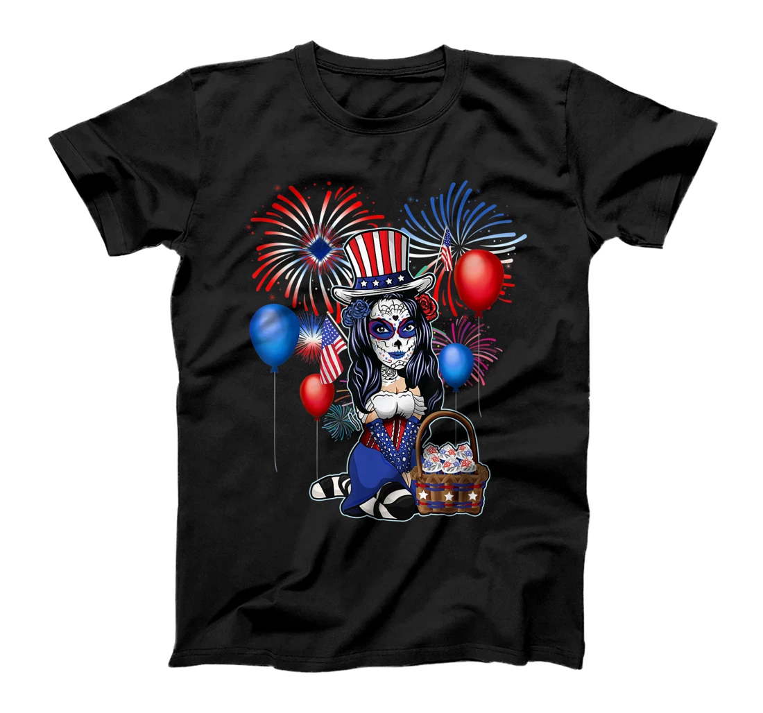 4th of July Cute Anime Sugar Skull Manga Teen Girls Women T-Shirt, Kid T-Shirt and Women T-Shirt