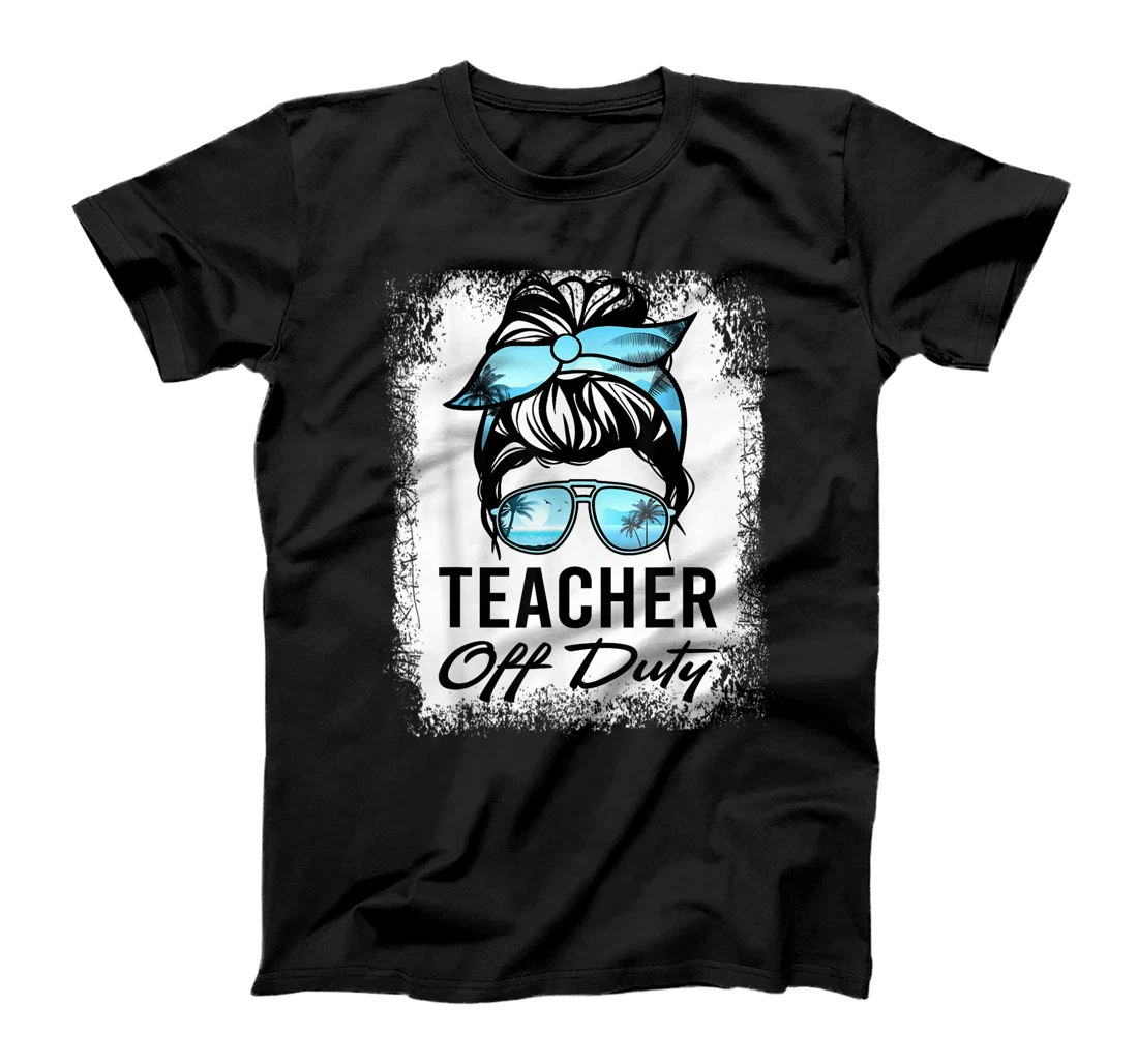 Personalized Teacher Off Duty Messy Bun Sunglasses Beach Sunset T-Shirt, Women T-Shirt