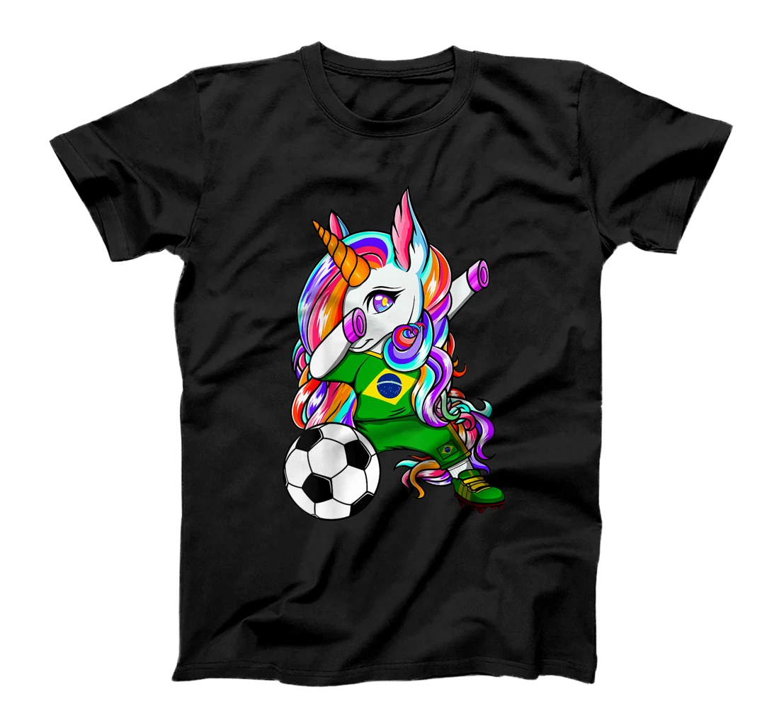 Personalized Dabbing Unicorn Brazil Soccer Fans Jersey Brazilian Football T-Shirt, Kid T-Shirt and Women T-Shirt
