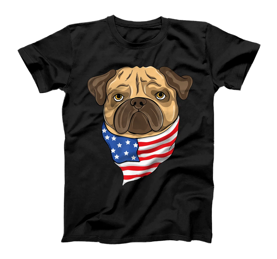 Personalized Cute pug dog 4th of July American Flag pattern T-Shirt, Women T-Shirt