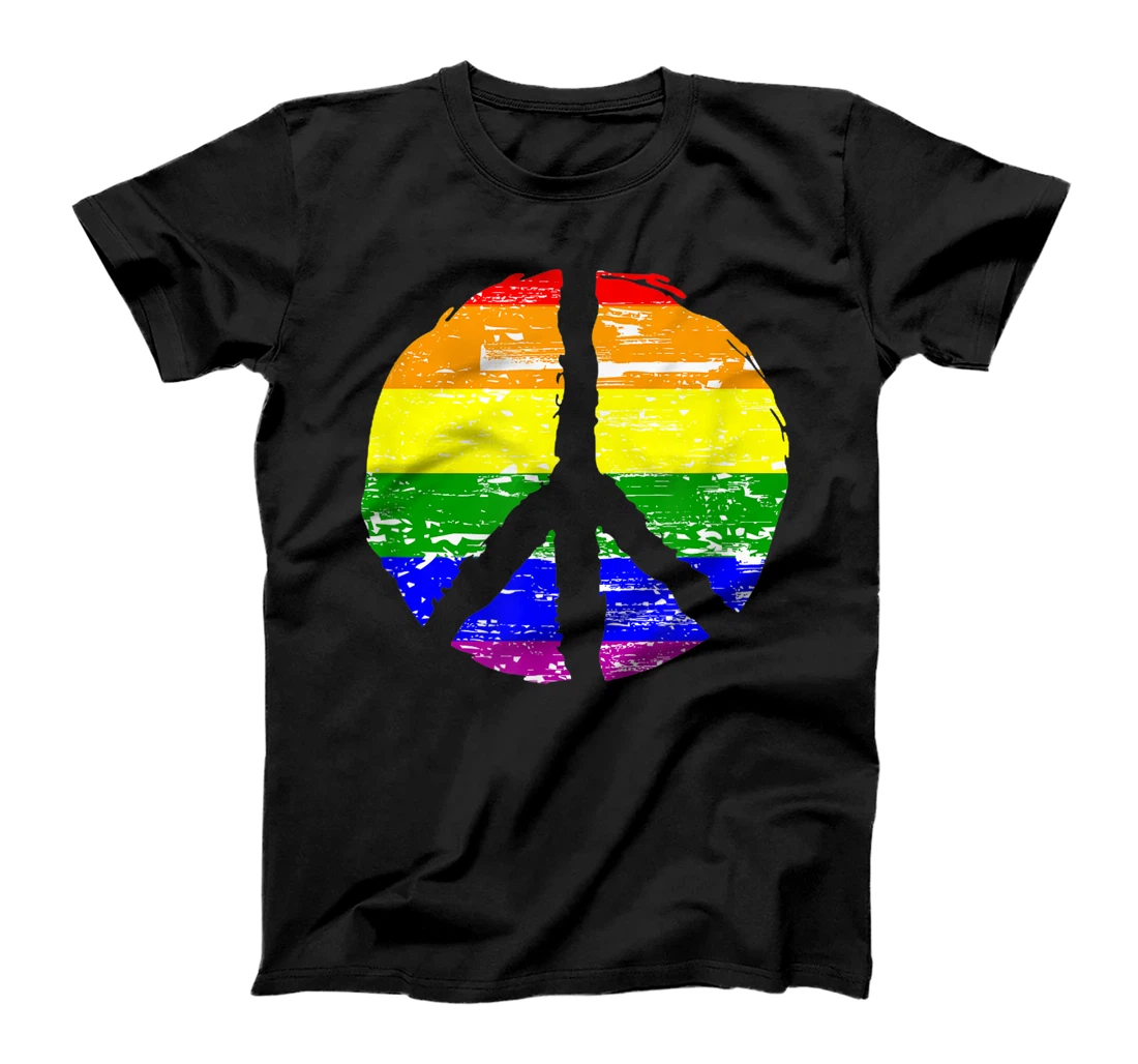 Personalized LGBT Distressed Pride Flag Peace Sign T-Shirt, Women T-Shirt