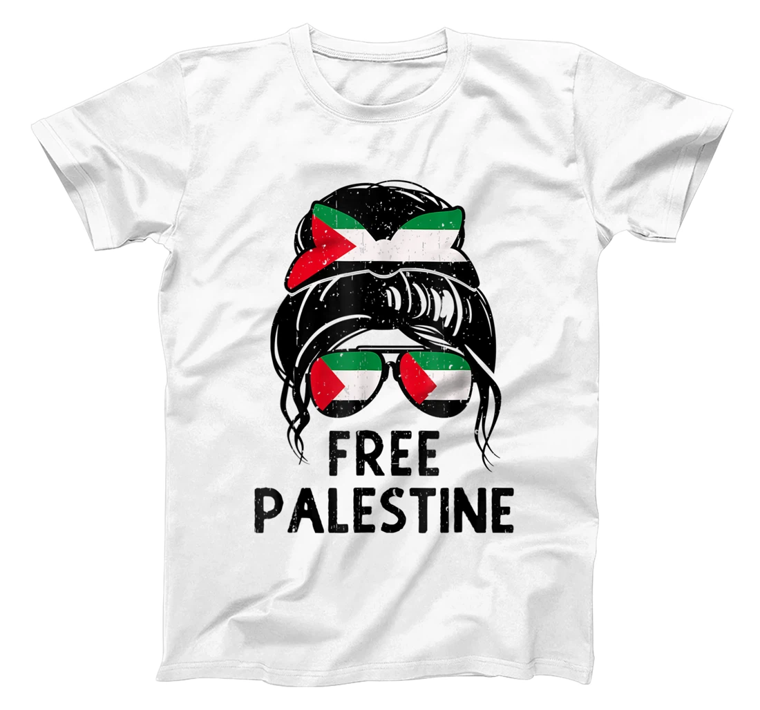 Personalized Free Palestine Flag Save Gaza Strip End Messy Hair Bun T-Shirt, Women T-Shirt