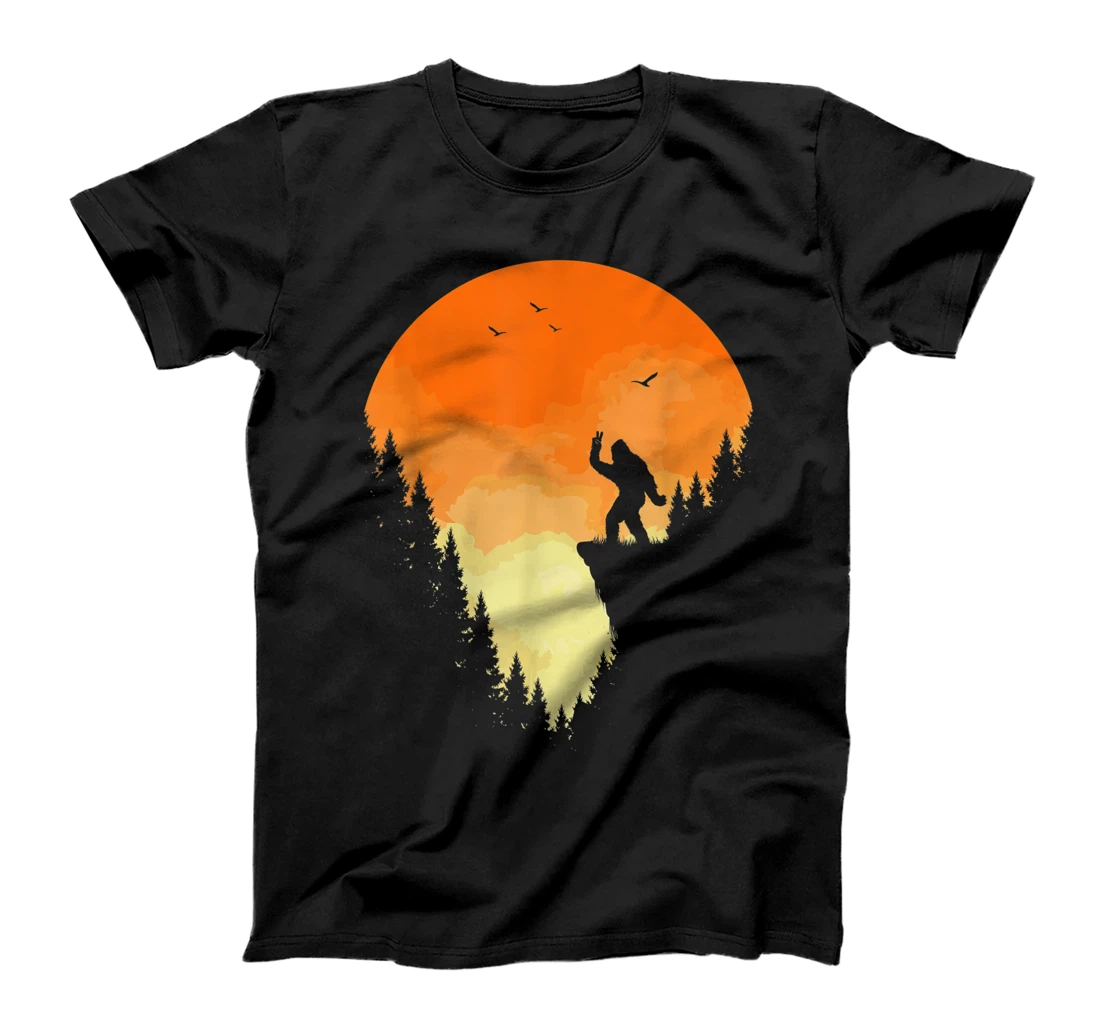 Retro Bigfoot Peace Sign Sasquatch Sunset & Trees Believer T-Shirt, Kid T-Shirt and Women T-Shirt