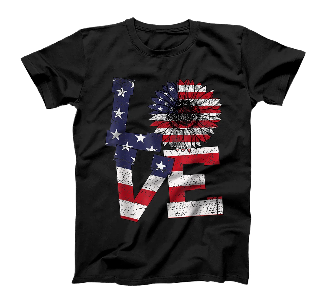 Personalized 4th Of July Love Sunflower Patriotic American Flag T-Shirt, Kid T-Shirt and Women T-Shirt
