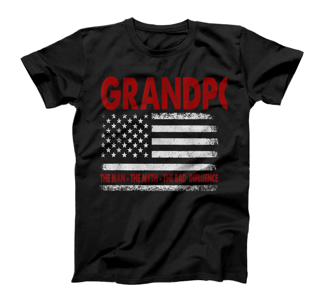 Personalized Grandpop The Man The Myth The Bad Influence American Flag T-Shirt, Women T-Shirt