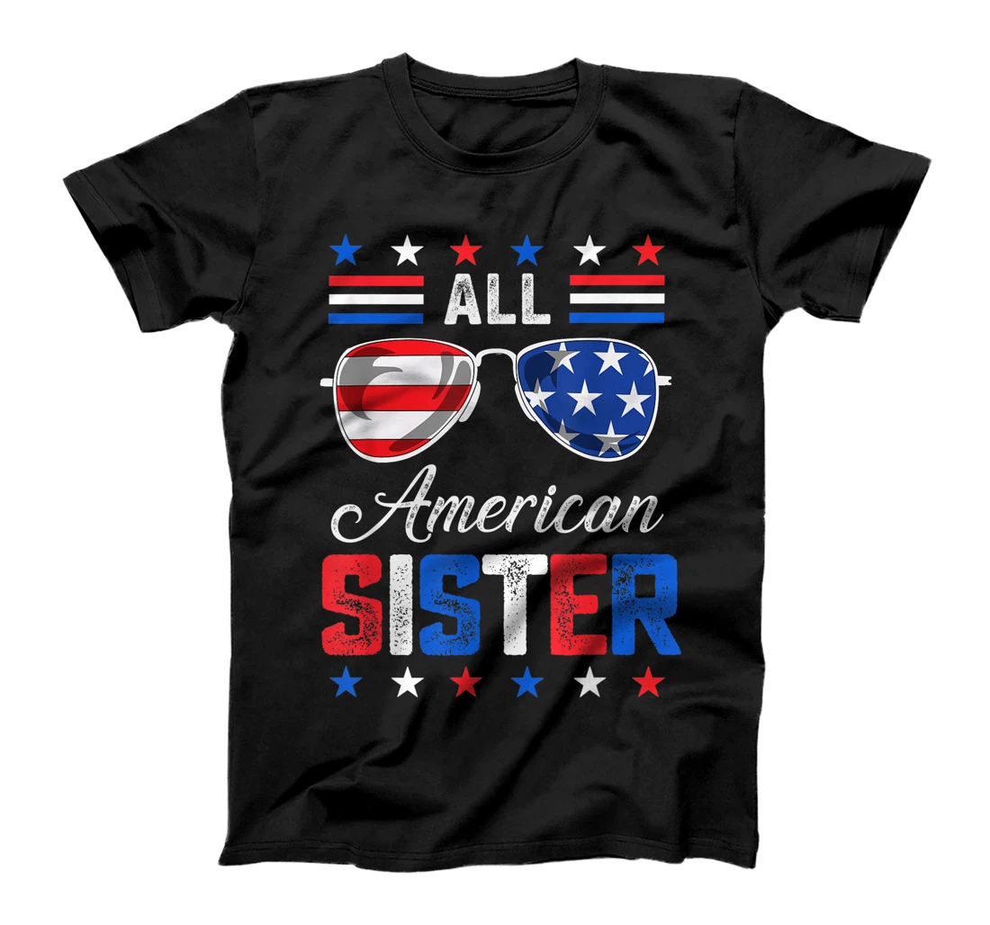 Personalized All American Sister 4th of July USA Family Matching Outfit T-Shirt, Kid T-Shirt and Women T-Shirt