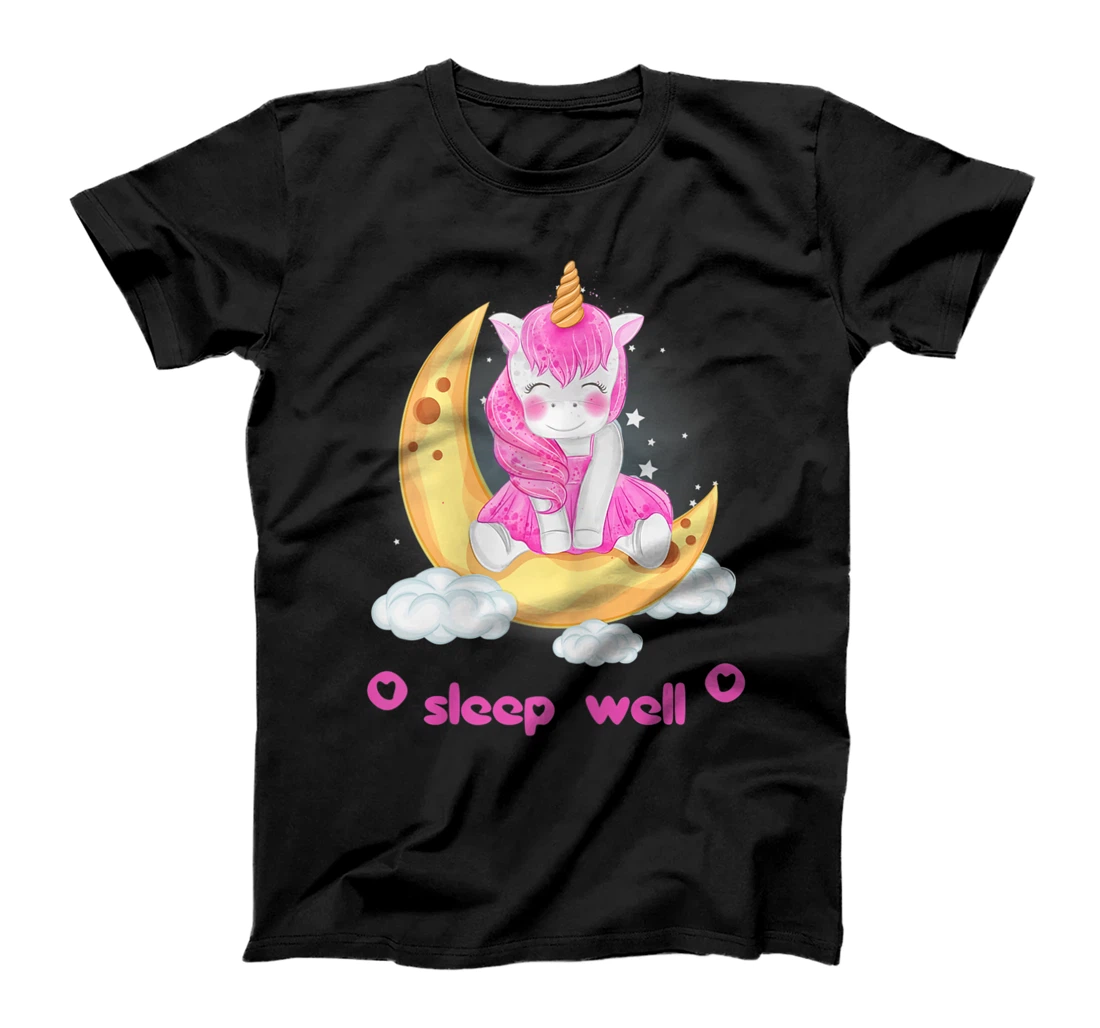 Cute Baby Unicorn Tee On Moon For Girls - Pink Sleep Well T-Shirt, Kid T-Shirt and Women T-Shirt