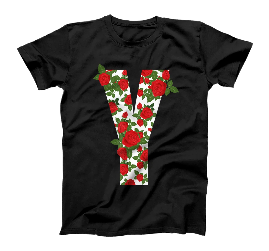 Rose Letter Y Initial Colourful Flower Roses Style T-Shirt, Women T-Shirt