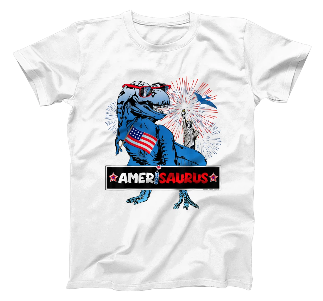 Personalized Patriotic Dinosaur with flag - 4th of July AmeriSaurus T-Rex T-Shirt, Kid T-Shirt and Women T-Shirt