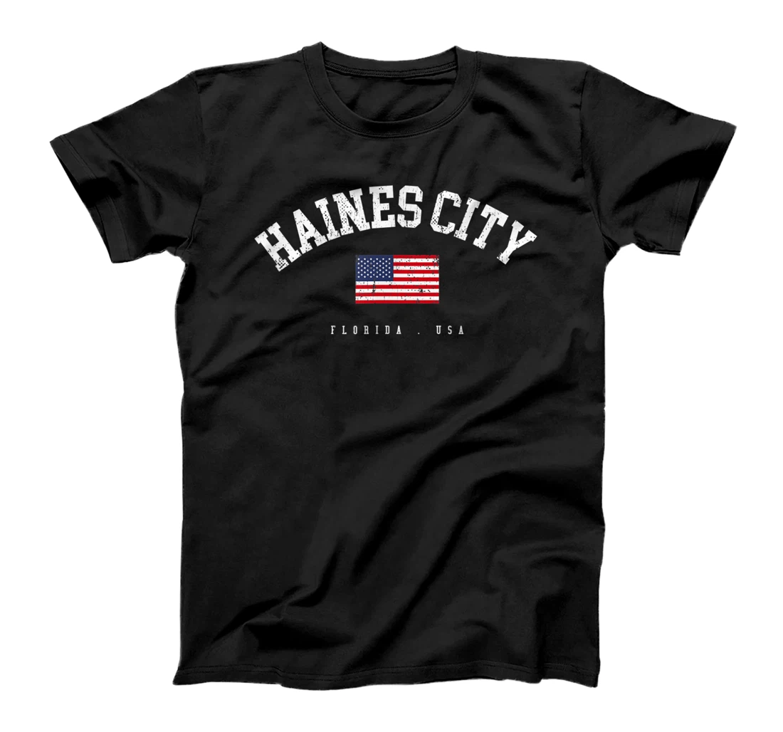 Personalized Haines City FL Retro American Flag USA City Name T-Shirt, Women T-Shirt