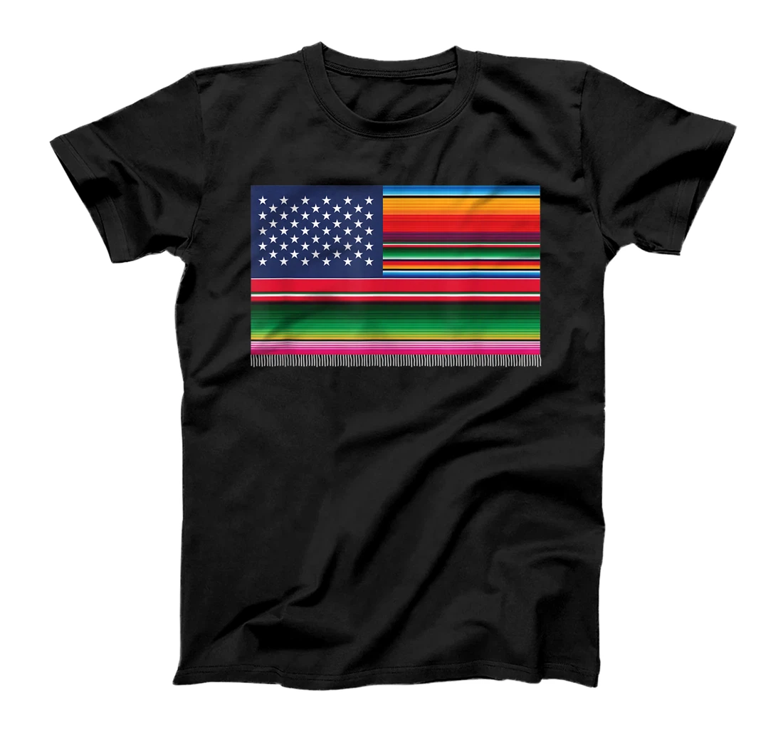 Personalized American Serape Blanket Striped Flag For Hispanic Chicano T-Shirt, Women T-Shirt