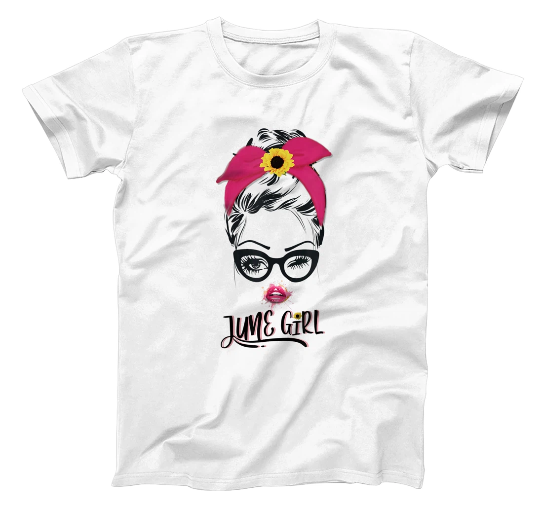 Personalized June Girl Wink Eye Woman Face With Pink Headband T-Shirt, Kid T-Shirt and Women T-Shirt