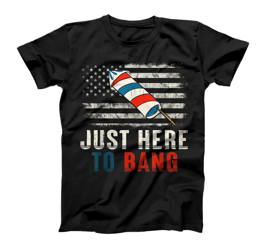 Personalized Just Here To Bang Shirt Funny Fireworks 4th of July Flag T-Shirt, Women T-Shirt