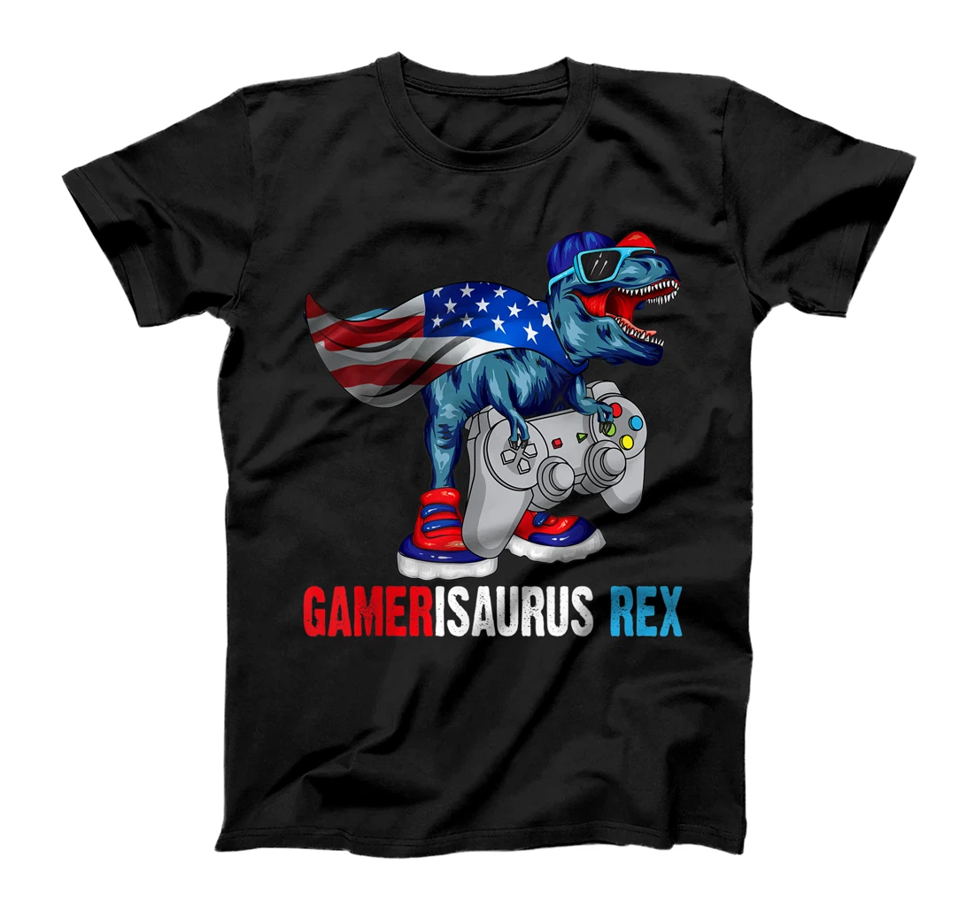 Personalized Video Game 4th of July T Rex Dinosaur Amerisaurus T-Shirt, Kid T-Shirt and Women T-Shirt