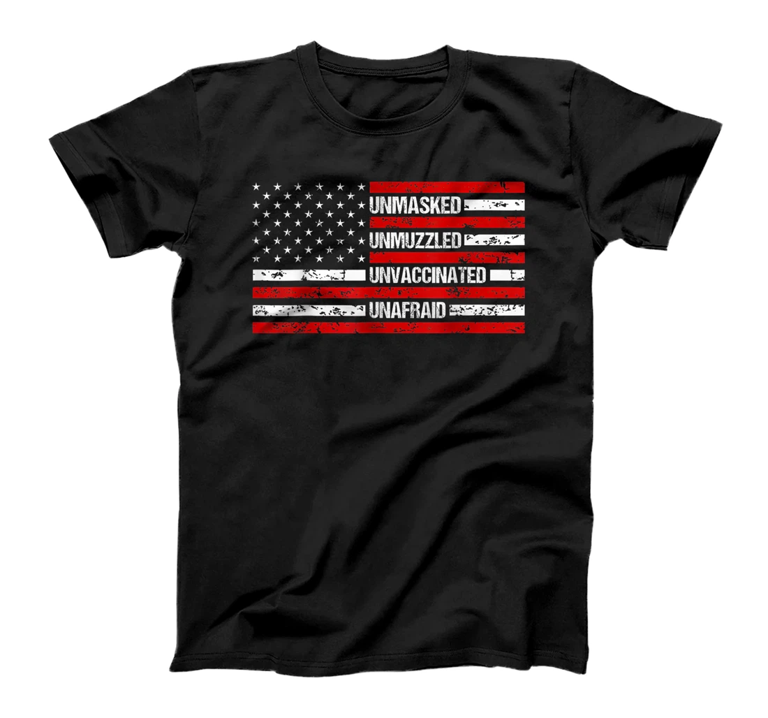 Personalized Flag America Unmasked unmuzzled unvaccinated unafraid T-Shirt, Women T-Shirt