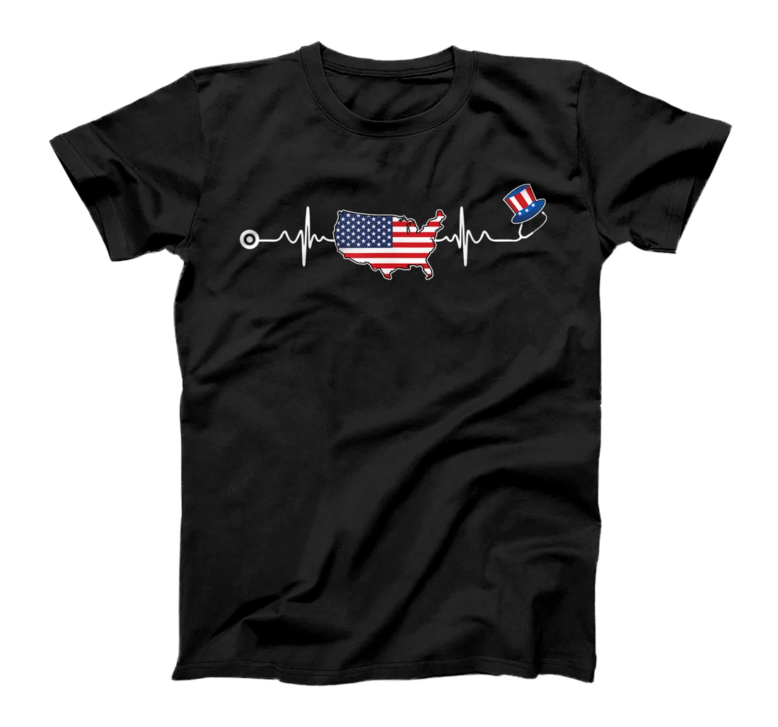 Personalized American Nurse 4th Of July USA Flag Map Patriotic RN Nursing T-Shirt, Kid T-Shirt and Women T-Shirt