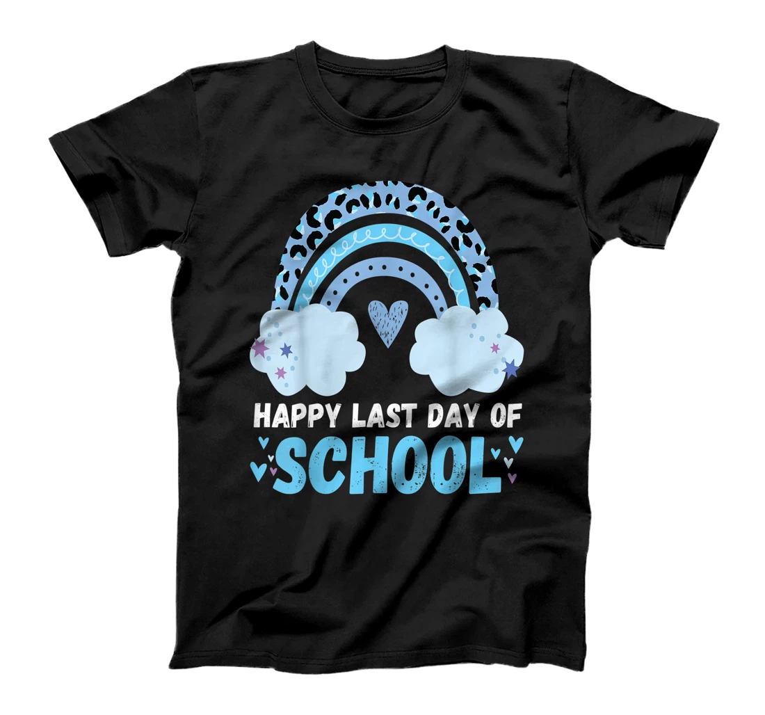 Personalized Last Day of School Blue Rainbow Leopard Kindergarten Teacher T-Shirt, Kid T-Shirt and Women T-Shirt