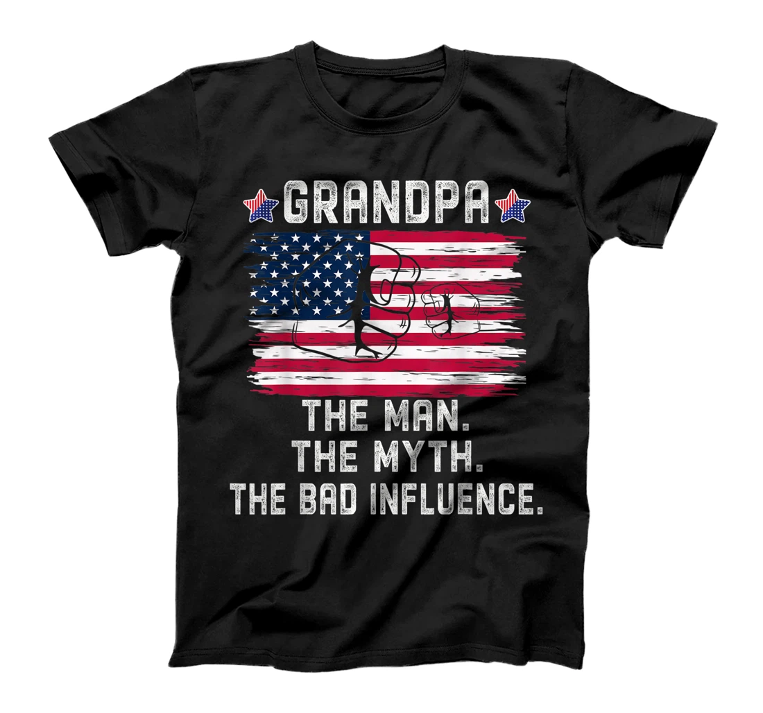 Grandpa The Man The Myth The Bad Influence American Flag T-Shirt, Women T-Shirt