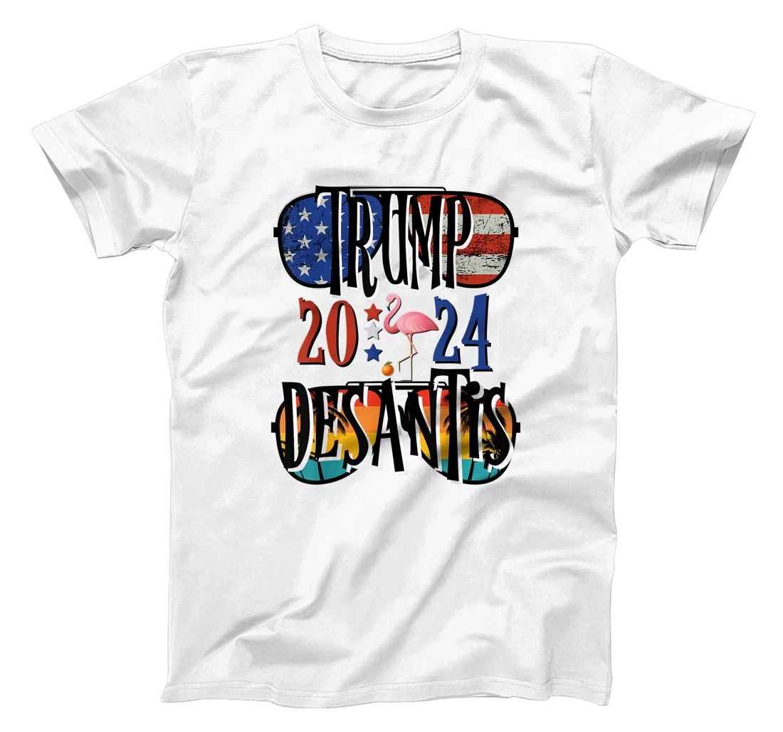 Personalized Trump DeSantis 2024 Election American Flag Flamingo Stars T-Shirt, Women T-Shirt