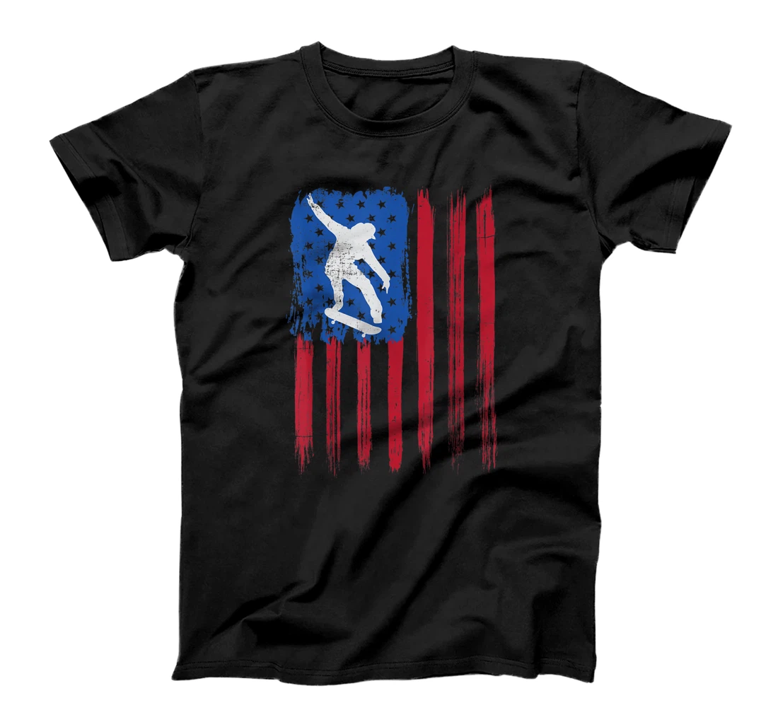 Personalized Skateboard American Flag Skate Skateboarding Skateboarder T-Shirt, Kid T-Shirt and Women T-Shirt