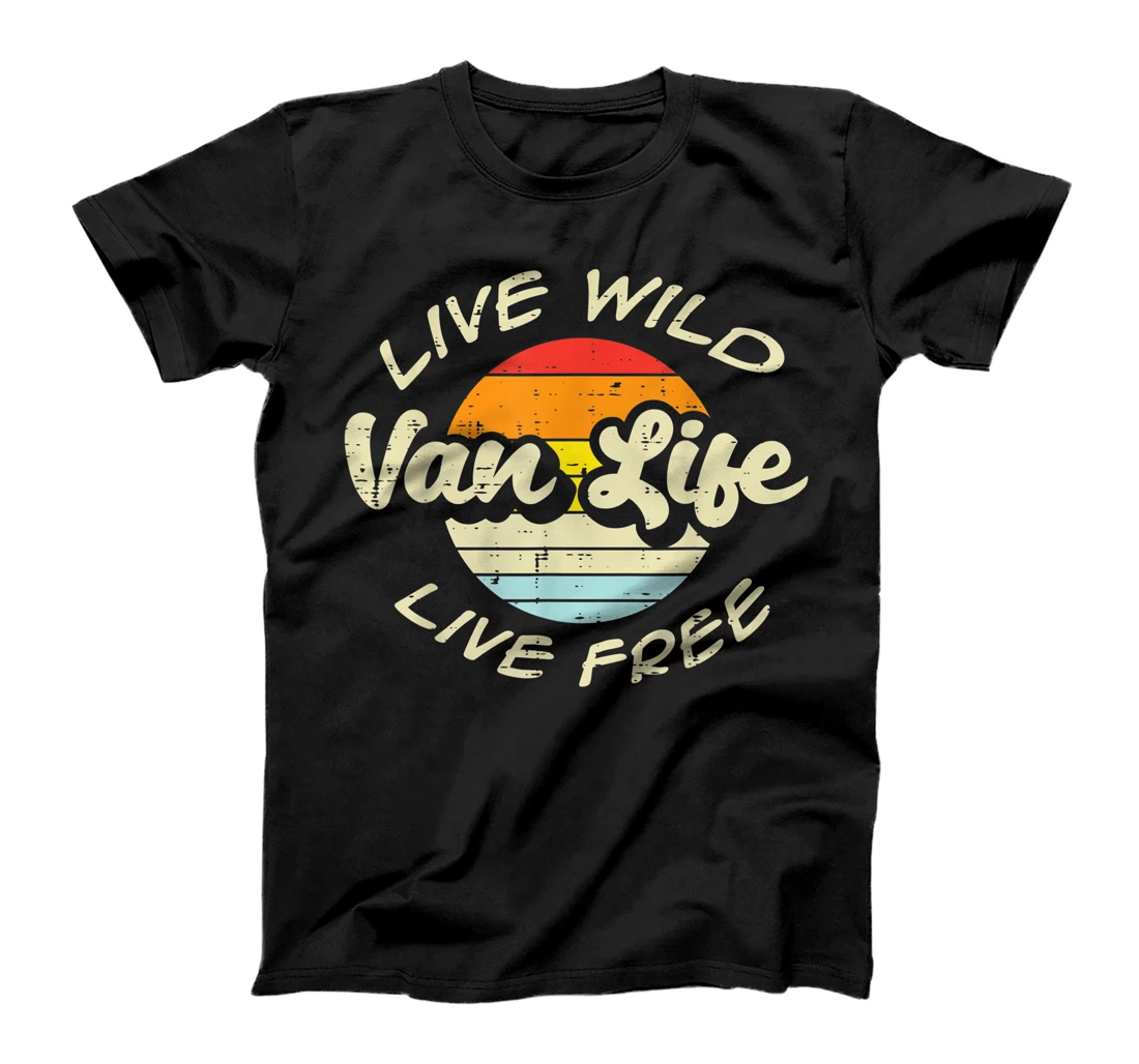 Personalized Live Wild Free Van Life Retro Camping RV Camper Men Women T-Shirt, Kid T-Shirt and Women T-Shirt