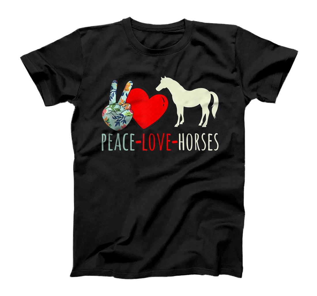Personalized PEACE LOVE HORSES Equestrian Rider Horseback Riding Lover T-Shirt, Kid T-Shirt and Women T-Shirt