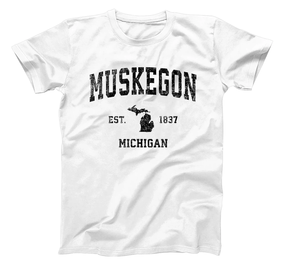 Muskegon Michigan MI Vintage Sports Design Black Print T-Shirt, Kid T-Shirt and Women T-Shirt