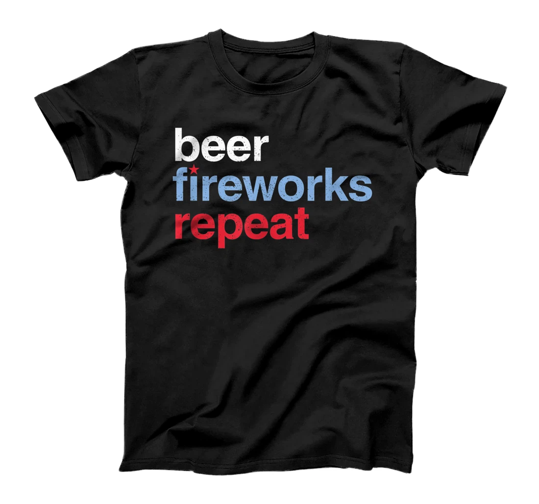 Beer Fireworks Repeat Star Funny July 4th Fireworks T-Shirt, Women T-Shirt