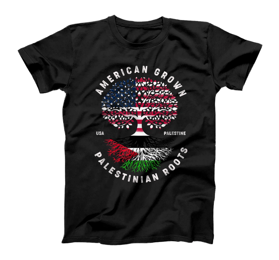 Personalized Palestinian Roots American Grown Tree Flag USA Palestine T-Shirt, Women T-Shirt